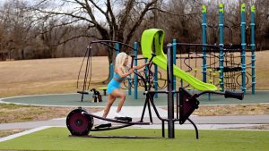 Girl exercising in bannister Trail