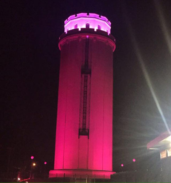 Waldo Water Tower Lit Pink in October