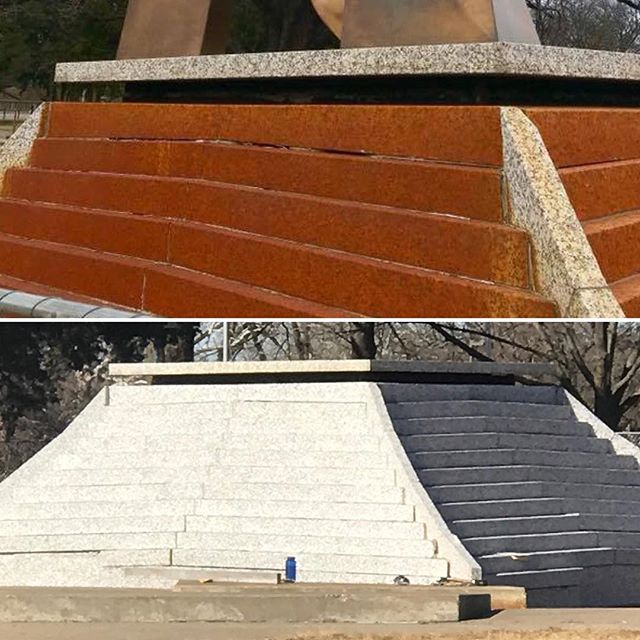 Before/After. A good cleaning can work wonders! Spirit of Freedom Fountain's pedestal base gets a power wash. Check out KSHB Channel 41 tomorrow morning for an update on #GOkc funded Spirit of Freedom and Haff Fountain renovations in preparation for #FountainDay2018 on April 10! #CityOfFountains #KCParks #beforeandafter