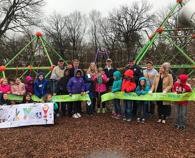 It’s official! Ribbon is cut by Winnwood Elementary Third Graders at Winnwood Park Playground #KCParks #WhereKCPlays