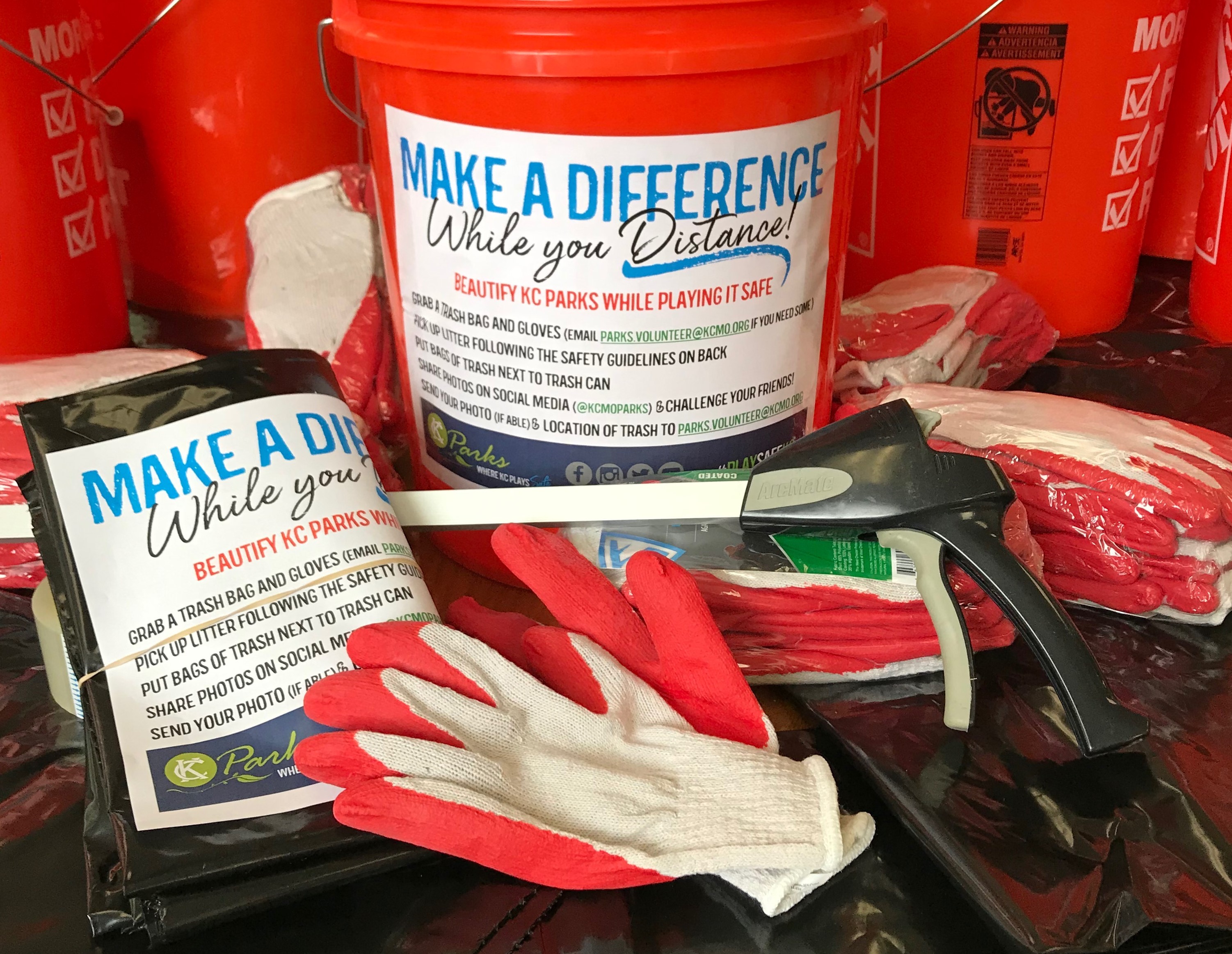 Make a difference Trash pickup supplies and buckets