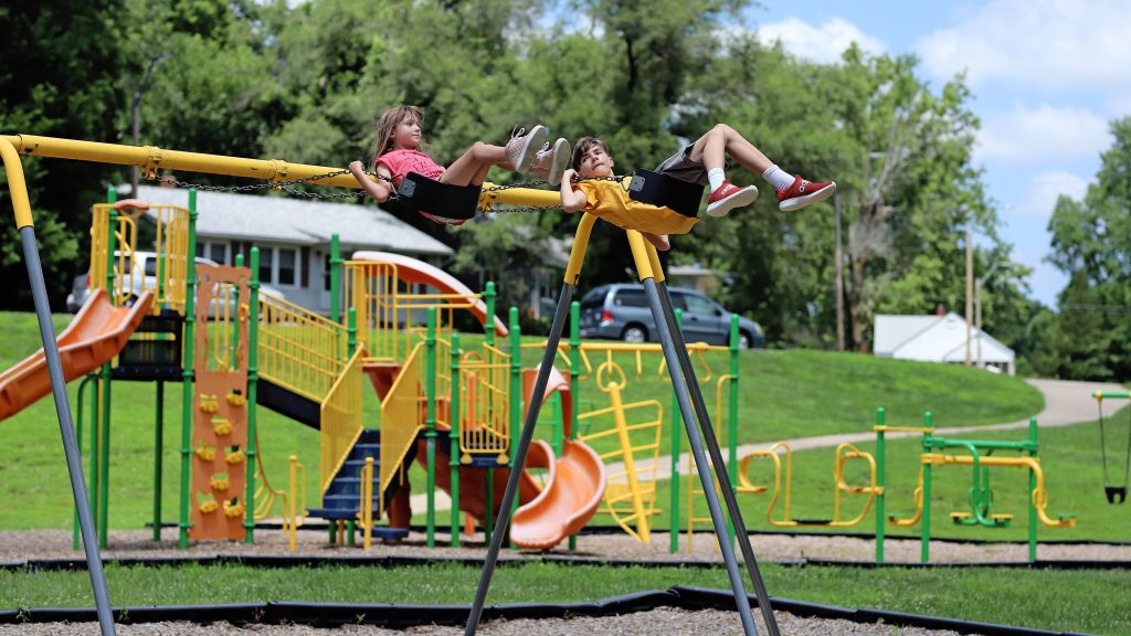 Kids on the swings in the park