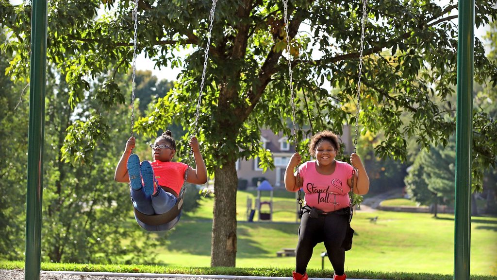 Kids on the swings in the park