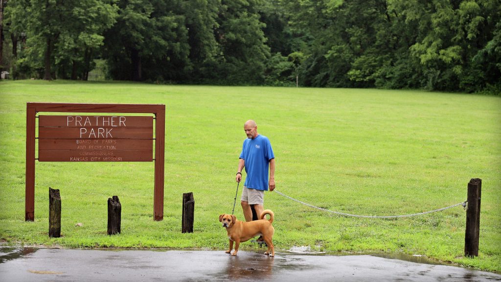 Man Walking Dog in Prather Park