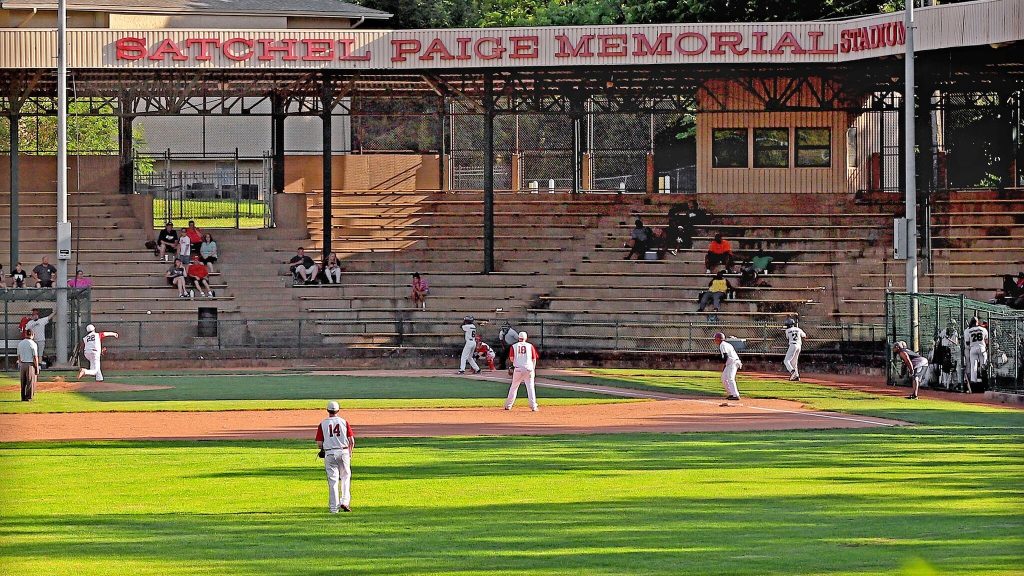 People playing baseball at Satchel Paige Memorial Stadium